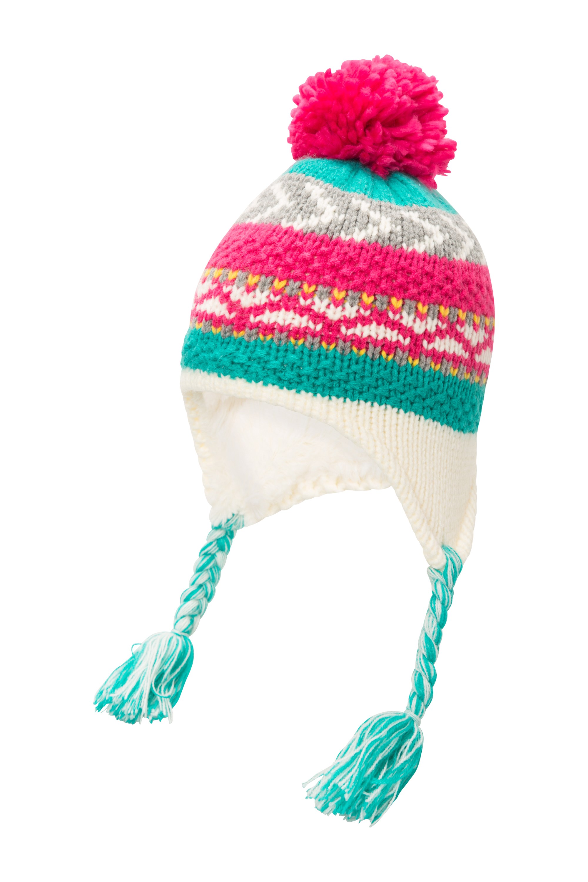 Mountain Warehouse Patterned Stripe Knit Kids Hat Winter Beanie Teal