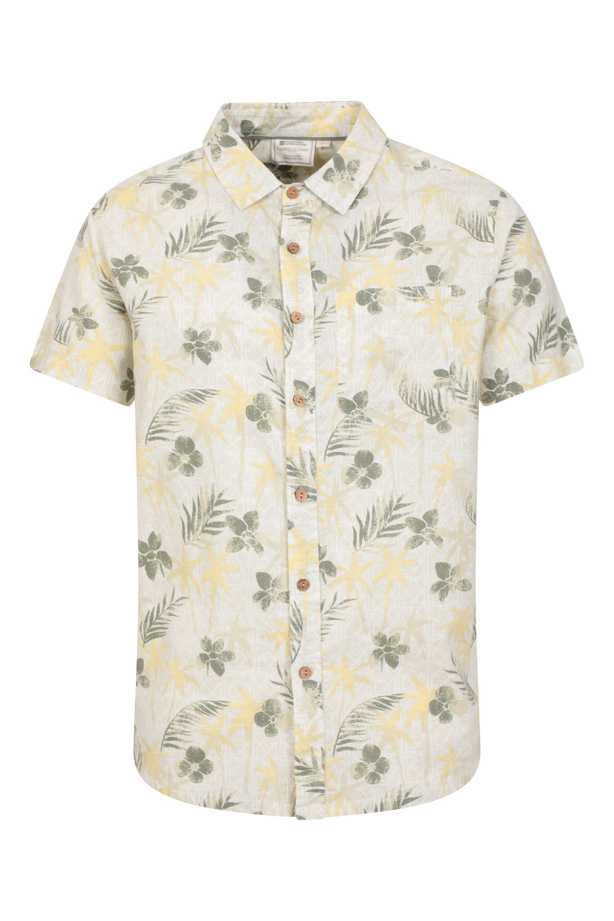Tropical Printed Mens Short Sleeved Shirt - Green