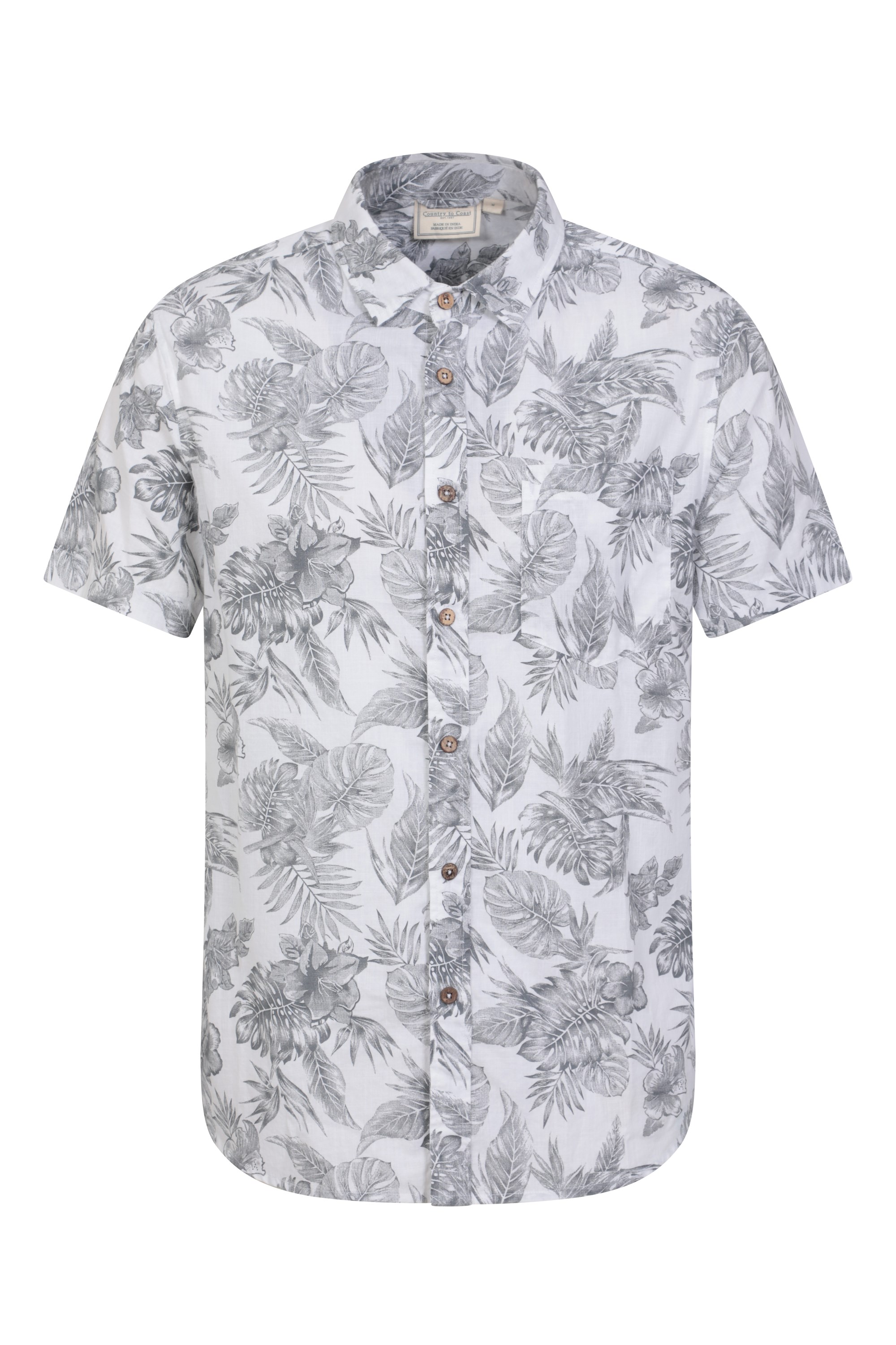 Tropical Printed Mens Short Sleeved Shirt - White