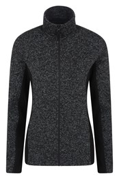Idris Womens Panelled Full-Zip Fleece Jacket Jet Black