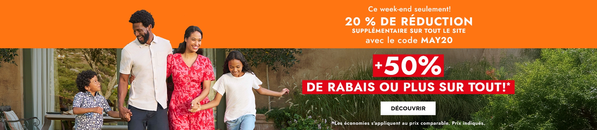 H1: 20 % de réduction supplémentaire sur tout le site avec le code MAY20