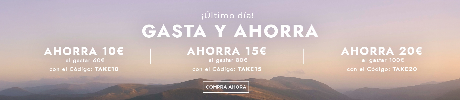 H1: ¡Último día! - GASTA Y AHORRA Ahorra 10 € al gastar 60 € con el código TAKE10 Ahorra 15 € al gastar 80 € con el código TAKE15 Ahorra 20 € al gastar 100 € con el código TAKE20