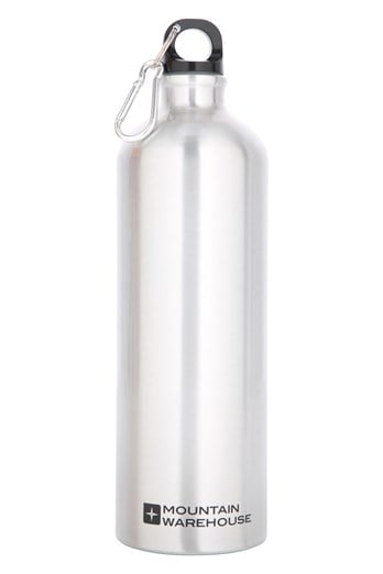 1L Metallic Water Bottle With Karabiner Silver