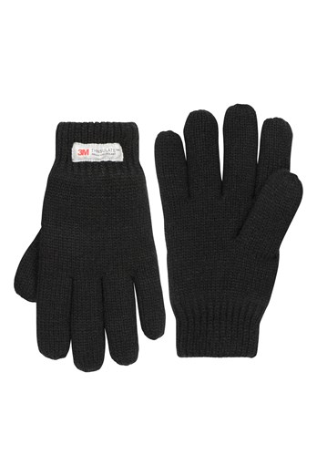 Kids Knitted Thinsulate Thermal Gloves Black