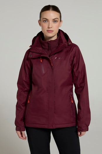 Bracken Extreme Womens 3 in 1 Waterproof Jacket Burgundy