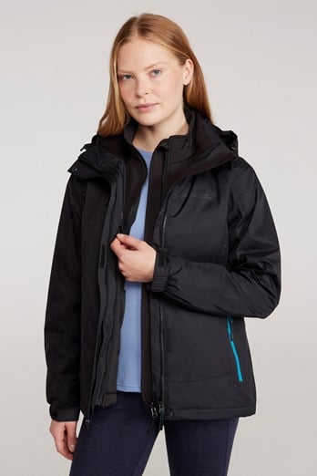 Bracken Extreme Womens 3 in 1 Waterproof Jacket Jet Black