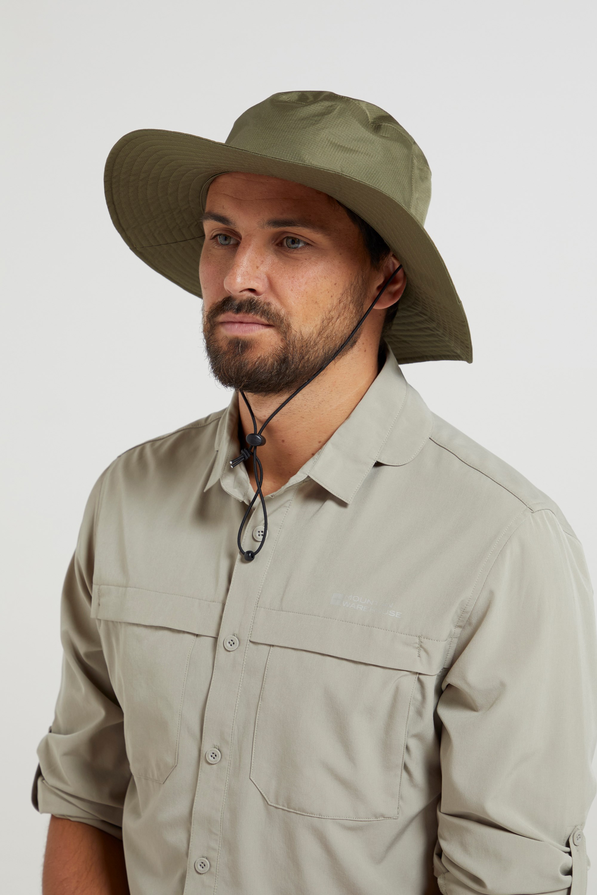 4 Panel Hiking Hat with Flap Wide Brim, Olive 