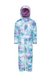 Cloud Printed Kids All in One Snowsuit White