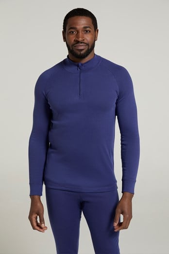 Talus Mens Long Sleeved Zip Neck Top Dark Blue