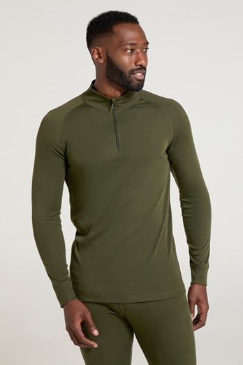 Talus Mens Long Sleeved Zip Neck Top Khaki