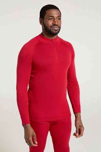 Talus Mens Long Sleeved Zip Neck Top Red