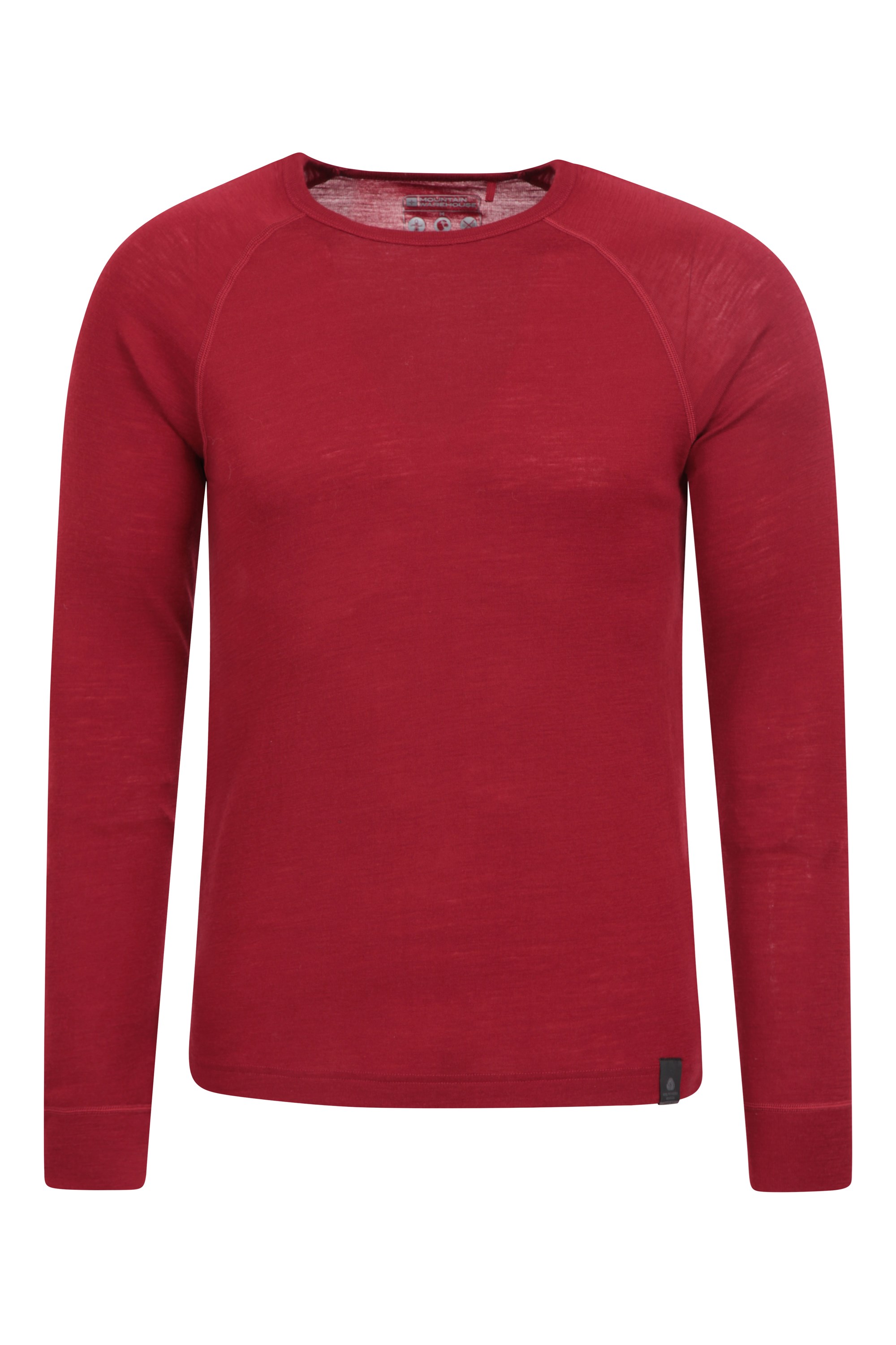 Merino Mens Long Sleeved Round Neck Top - Red