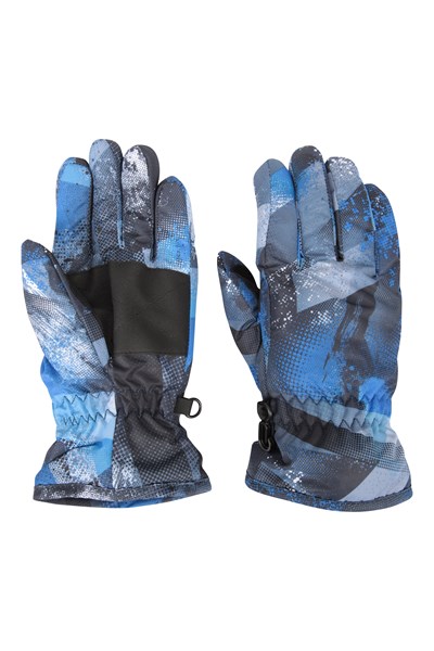 Printed Kids Ski Gloves - Grey
