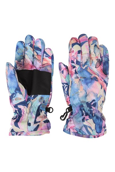 Printed Kids Ski Gloves - Purple