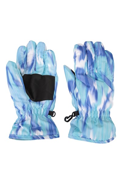 Printed Kids Ski Gloves - Teal