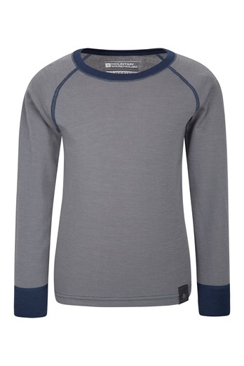 Merino Kids Round Neck Base Layer Top Grey