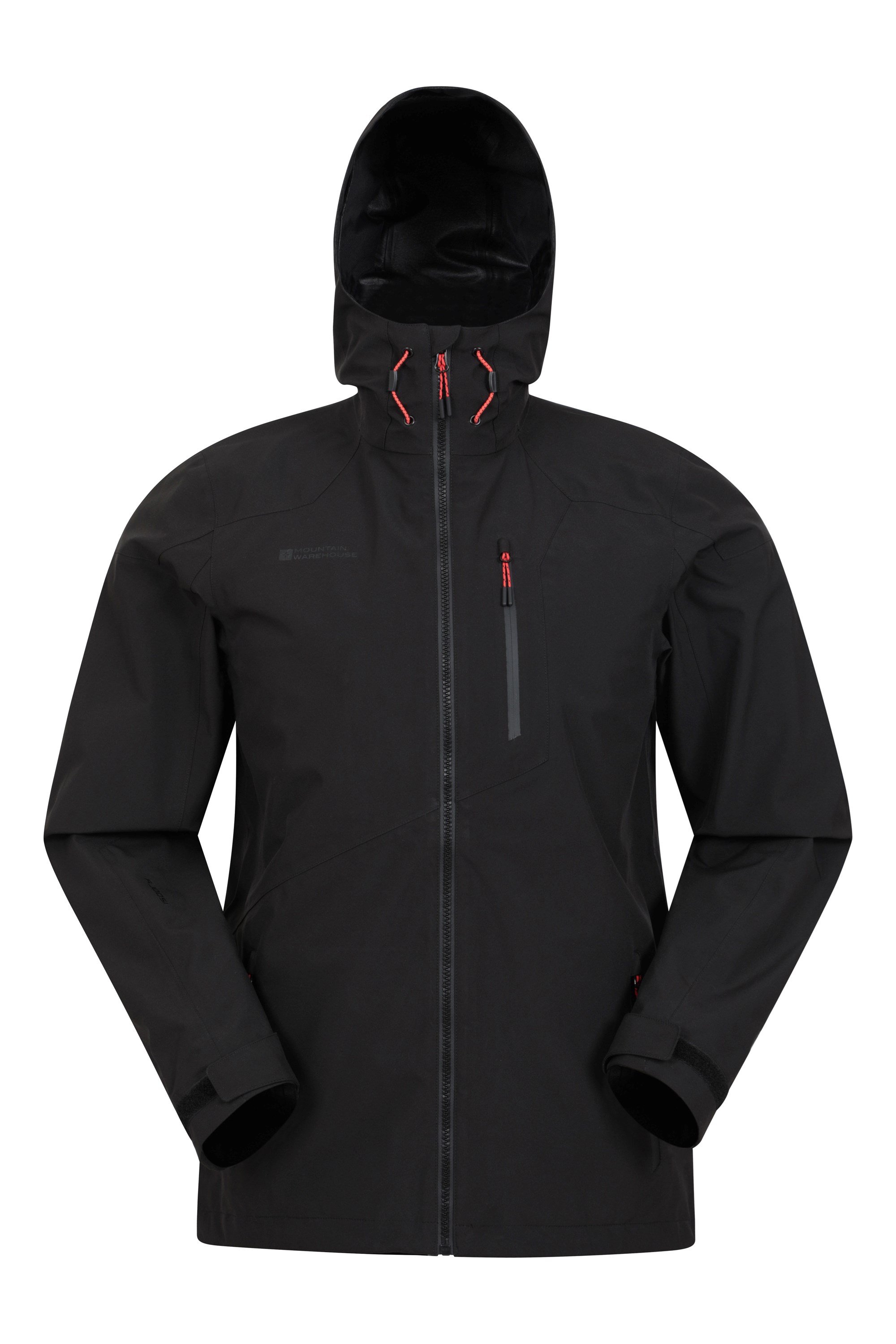 Breathable Coat for Full Zip Casual Jacket Travelling Adjustable Hood & Hem Raincoat Mountain Warehouse Bachill Mens Waterproof Jacket Security Pockets 