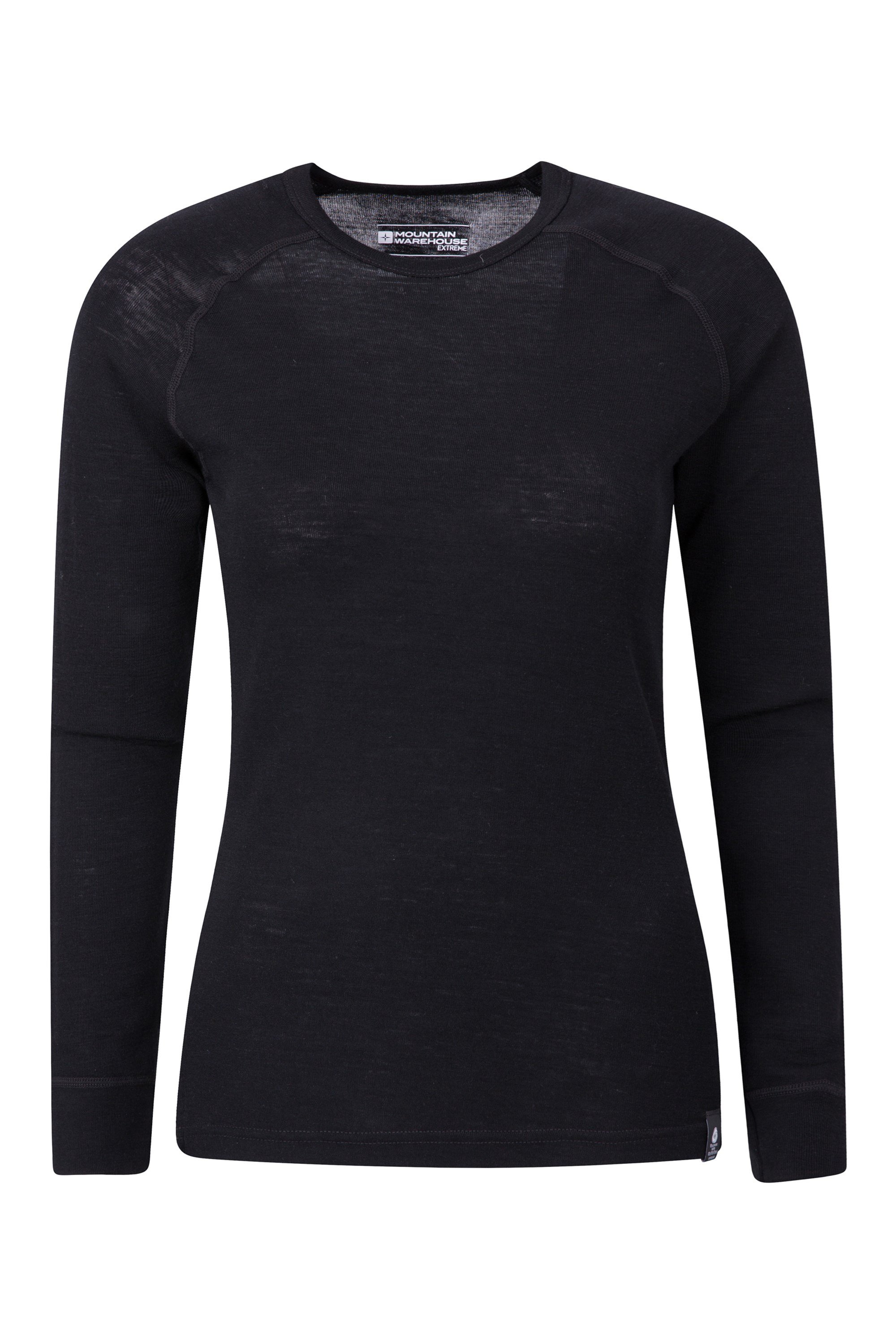 Mountain Warehouse Merino Womens Thermal Baselayer Top Hiking for Winter Travel Snowboard Black 22 Antibacterial & Breathable Ladies T Shirt Camping Skiing Lightweight 
