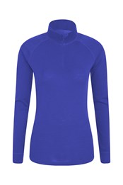 Merino – damski top z długimi rękawami i suwakiem pod szyją Purpurowy