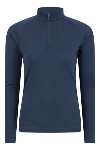 Talus Womens Long Sleeved Zip Neck Top  Navy