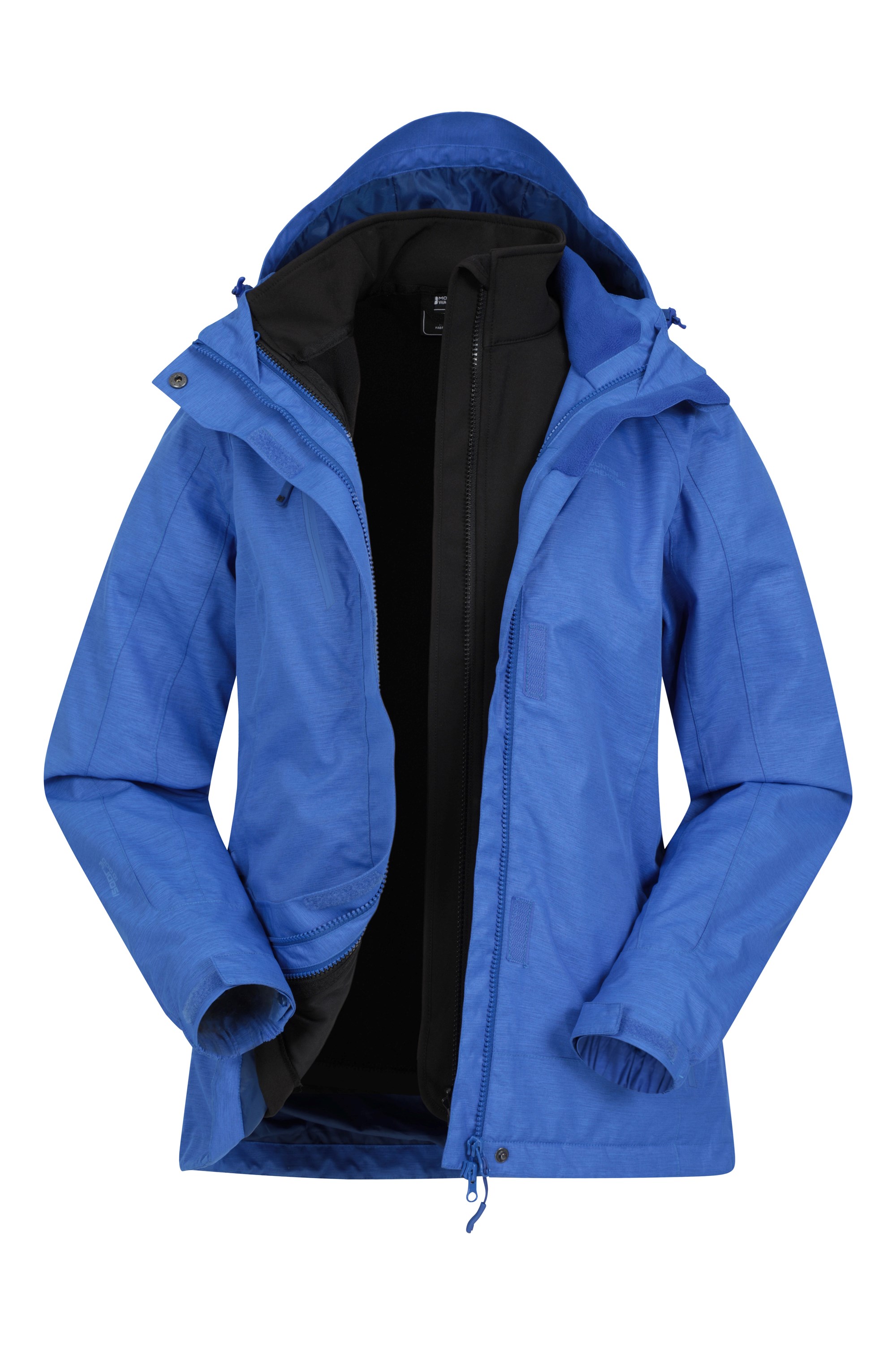Breathable Rain Jacket for Winter Detachable Hood Mountain Warehouse Bracken Extreme Womens 3 in 1 Waterproof Jacket Thermal Tested Raincoat Camping & Walking Black 26 