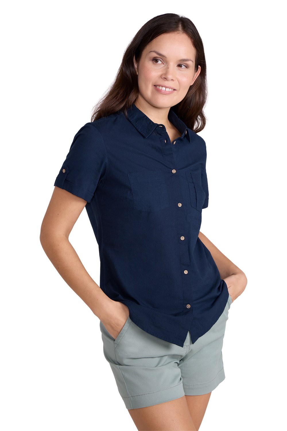 Mountain Warehouse Coconut Ladies Shirt 100% Cotton Short Sleeve Zipped Pocket - Picture 23 of 66