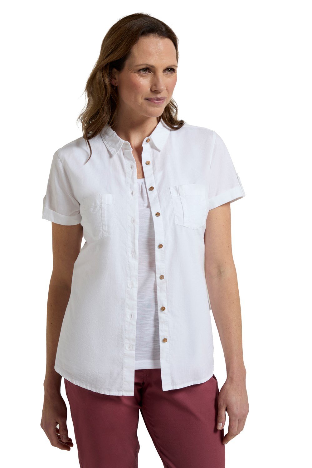 Mountain Warehouse Coconut Ladies Shirt 100% Cotton Short Sleeve Zipped Pocket - Picture 66 of 66