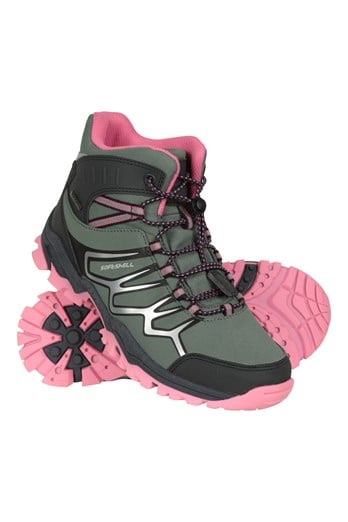 Softshell Kids Waterproof Walking Boots Dark Khaki