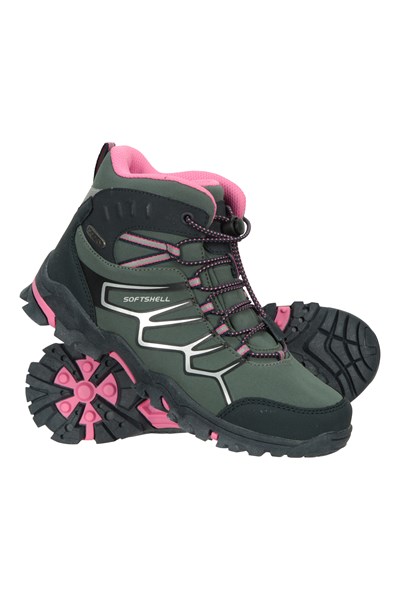 Softshell Kids Waterproof Walking Boots - Green