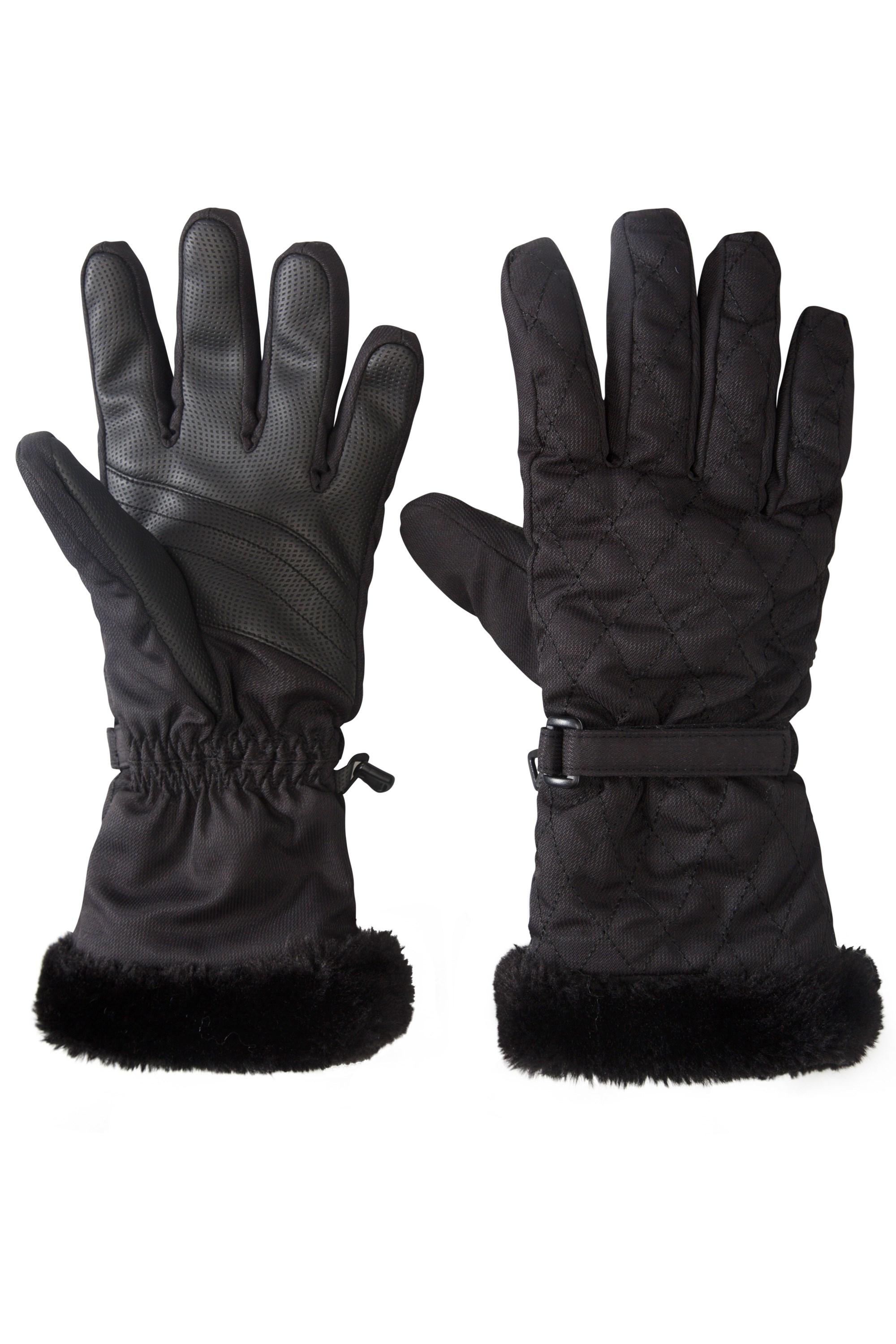 Quilted Womens Ski Gloves - Black