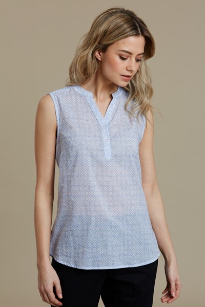 Petra Womens Printed Sleeveless Shirt - Blue