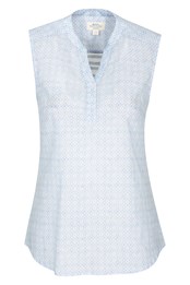 Petra Womens Printed Sleeveless Shirt Blue