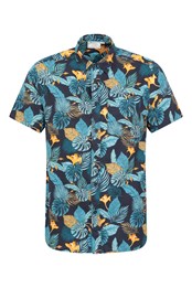 Tropical Printed Mens Short Sleeved Shirt Blue