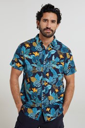 Tropical Bedrucktes Herren Kurzarm Shirt Blau