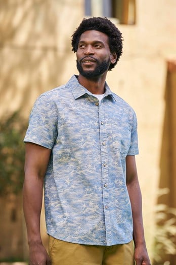 Tropical Printed Mens Short Sleeved Shirt Corn Blue