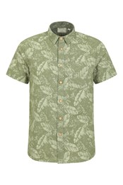 Tropical Printed Mens Short Sleeved Shirt Dark Green