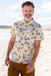 Tropical Bedrucktes Herren Kurzarm Shirt Khaki