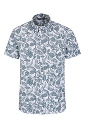 Tropical Printed Mens Short Sleeved Shirt Light Teal