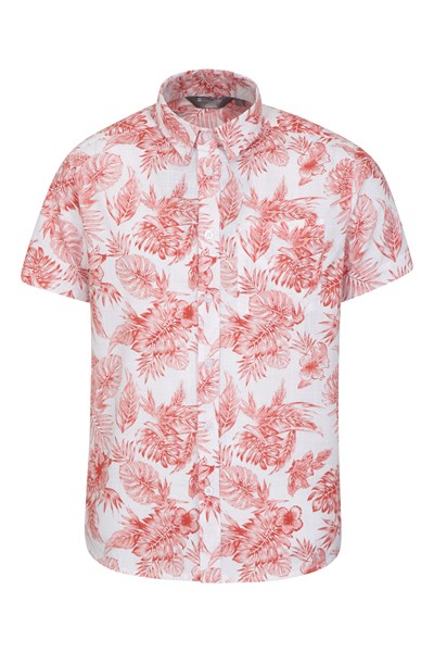 Tropical Printed Mens Short Sleeved Shirt - Orange