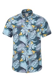 Tropical Printed Mens Short Sleeved Shirt Teal