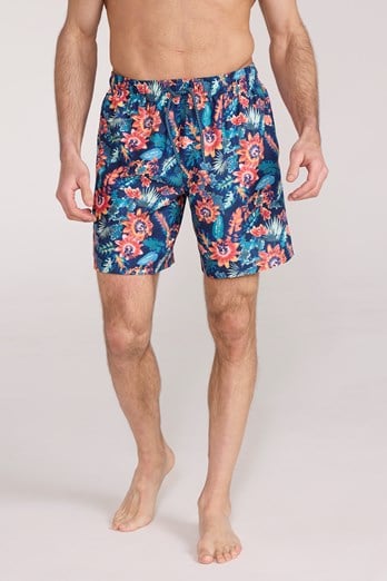 Aruba Herren-Badeshorts - Gemustert Korallenrot