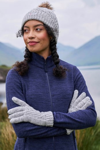 Thinsulate Damen-Handschuhe mit Zopfmuster Grau