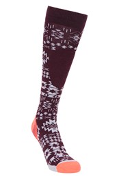 Polar Patterned Womens Technical Ski Socks Burgundy
