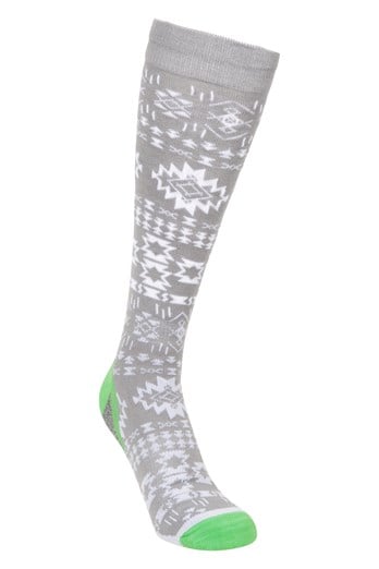 Polar Womens Patterned Merino Technical Knee Length Ski Socks Light Grey