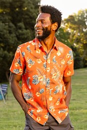 Hawaiian Short Sleeve Mens Shirt  Bright Orange