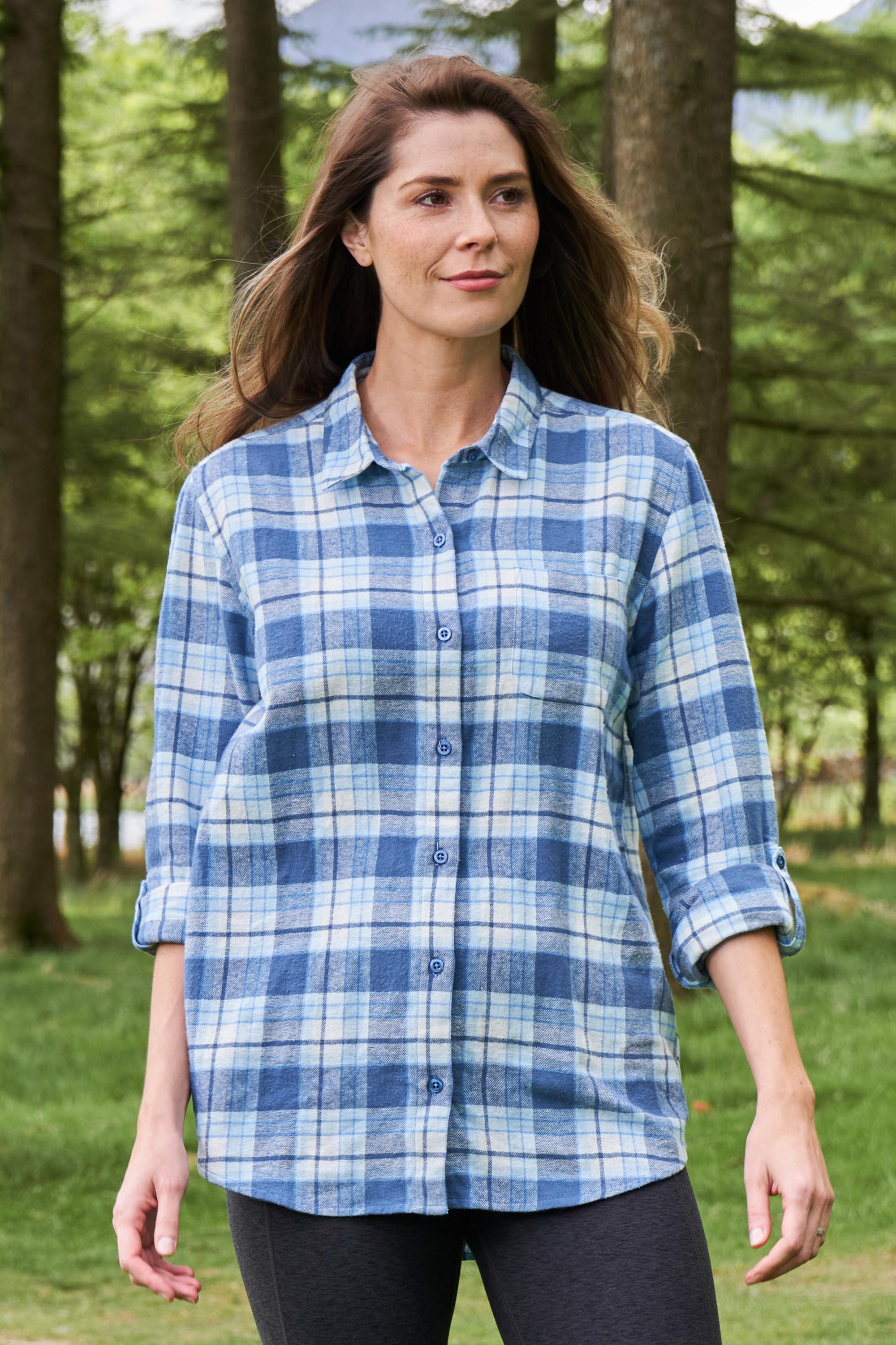 Mountain Warehouse Balsam Womens Brushed Long Line Flannel Shirt - Blue | Size 6