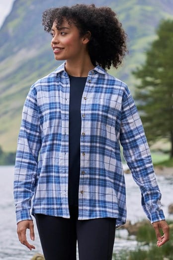 Balsam Womens Brushed Long Line Flannel Shirt  Corn Blue