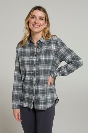 Balsam Womens Brushed Long Line Flannel Shirt  Dark Green