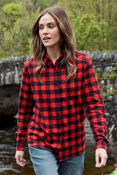 Balsam Womens Brushed Long Line Flannel Shirt - Red