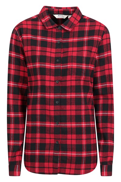 Balsam Womens Brushed Long Line Flannel Shirt - Red